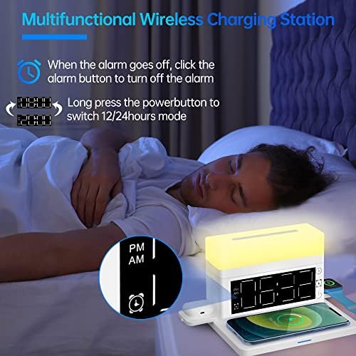 Revolutionize Your Charging Routine: 6-in-1 Wireless Charging Station with 65 W USB-C Fast Charger and Magnetic Touch Night Light – Perfect for i Phone 15/14/13/12/11/XS, Samsung Galaxy, Air Pods & Apple Watch – Streamlined Design with Integrated Alarm Clock for Modern Living