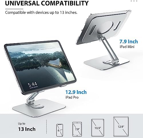 BSOON Adjustable i Pad Stand – Versatile Tablet Holder for i Pad Pro, Air, Mini & Samsung Tablets – Ergonomic Desktop Mount with Non-Slip Base for Enhanced Stability – Lightweight Silver Design for Home and Travel Convenience – Perfect for Streaming, Video Calls, and Hands-Free Use