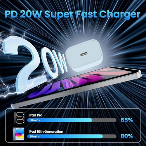 10 FT i Pad Fast Charging Cable Set – High-Power 20 W USB C Charger with Extended Reach for Ultimate Flexibility, Compatible with i Pad 10 th/11 th Gen, i Pad Pro (12.9/11 inch), i Pad Air (4 th/5 th), and i Pad Mini – Durable, Stylish Black Design for Seamless Charging Experience