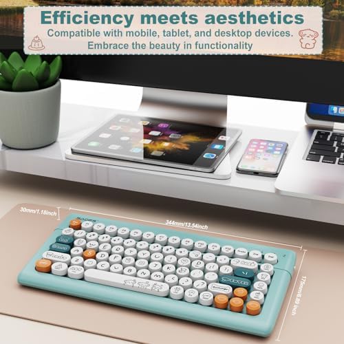 SADES Retro Wireless Bluetooth Keyboard for Mac, i Pad, i Phone, PC & Android – Multi-Device Connectivity & Portable Design with Vintage Round Keycaps – Perfect for Effortless Typing on the Go in Chic Pink