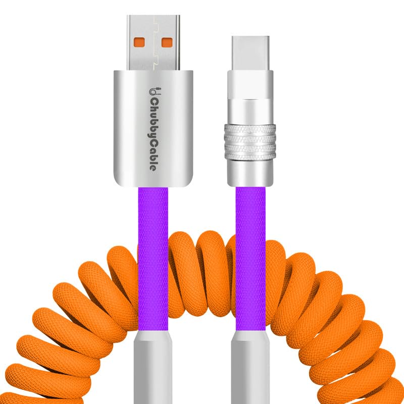Dynamic Curly Chubby Coiled USB C Cable: 240 W Fast Charge Retractable Spiral Braid Cord for Carplay & Android Auto, Versatile Length 2.29 FT to 3.6 FT, Sleek Black and Red Design, Enhanced Compatibility for All USB-A to Type-C Devices