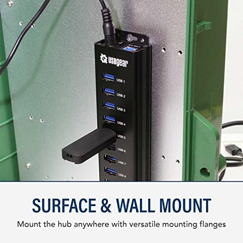 Maximize Connectivity with the 10-Port USB 3.2 Gen 1 Mountable Hub – Super Speed Data Transfer & Fast Charging for Home and Office Use, Includes 5 V/4 A Power Adapter & USB Type-A to Type-B Cable, Versatile Wall or Surface Mounting for Enhanced Productivity