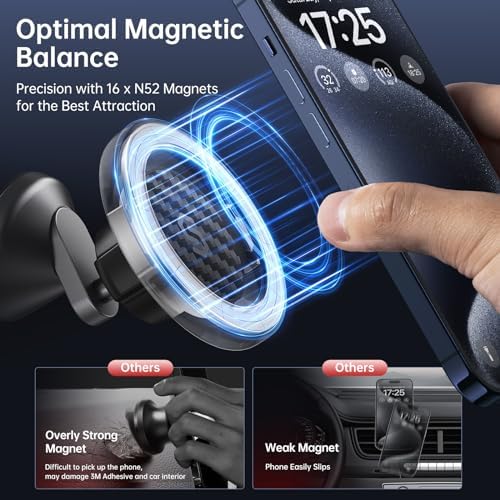 SYNCWIRE 360° Magnetic Car Mount for i Phone & Samsung – Effortless Dashboard Installation with Strong Adhesion – Secure Phone Holder for Safe Navigation and Streaming – Sleek Design for Modern Vehicles – Enhanced Mag Safe Compatibility
