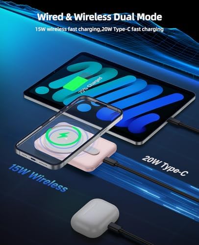 Magnetic 10,000 m Ah Wireless Power Bank – Fast Charging Mini Portable Charger with LED Display & Type-C Cable for Mag Safe i Phone 12/13/14/15 – Ultimate On-the-Go Charging Solution in Sleek Black Finish