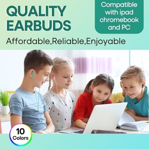 Bulk Kids Earbuds – 50 Pack Vibrant Wired Headphones for Classroom and Leisure Use, Durable Tangle-Free Design Compatible with 3.5 mm Devices for Enhanced Learning Experience