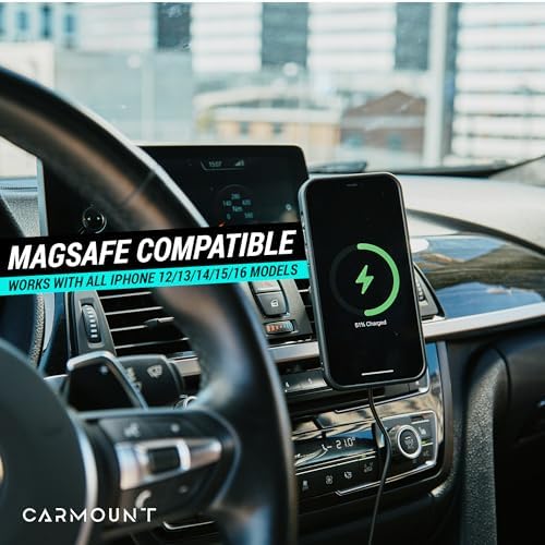 X1 Wireless Mag Safe Car Mount for i Phone 12/13/14/15/16 – Versatile Dashboard & Vent Holder with 15 W Fast Charging, 360° Adjustable Rotation & Suction Cup Base for Enhanced Stability and Compatibility