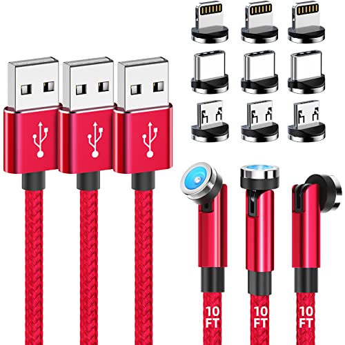 Revolutionize Your Charging Experience with the 3-Pack 10 FT Magnetic Charging Cable Set – Featuring 540° Rotating Connector, 3-in-1 Compatibility for i Phone, Micro USB, Type C Devices, and Durable Nylon Braiding with LED Indicator for Effortless Use and Enhanced Durability – Perfect for Home, Office, and On-the-Go Charging Solutions