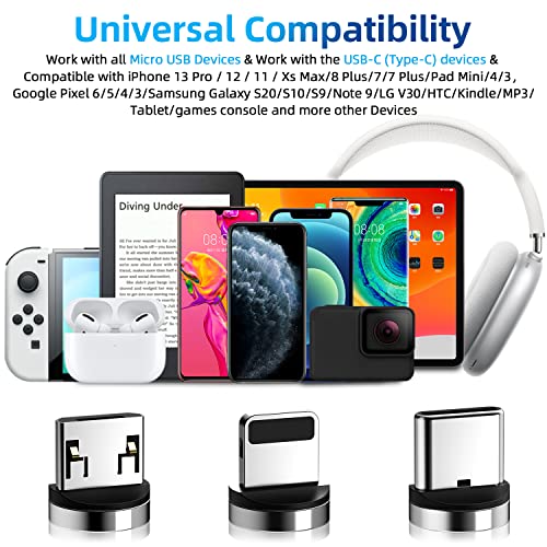 Revolutionize Your Charging with the 540° Magnetic Rotation Cable – 3 in 1 Fast Charger for i Phone, Micro USB & Type C – 4-Pack (3 ft, 3 ft, 6 ft, 10 ft) – Superior Data Transfer & Ultimate Compatibility for Effortless Power Anywhere