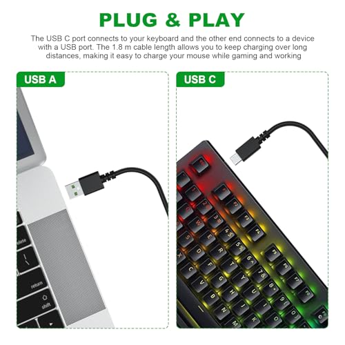 High-Speed USB C Charging Cable – 5.9 ft Durable & Tangle-Free Design for Razer Black Widow V3 Pro & Ducky One 2 Mini Pro | Perfect for Gamers & Professionals Seeking Uninterrupted Performance | Universal Compatibility for Fast Charging & Data Transfer