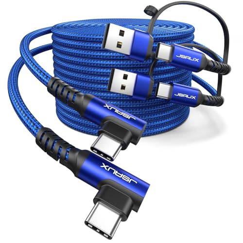 JSAUX 100 W USB C Cable 2-Pack – 10 FT Right-Angle Charging Cords with Fast Data Transfer for i Phone 16, Samsung Galaxy, i Pad & Mac Book – Durable & Flexible Design for Effortless Charging in Tight Spaces