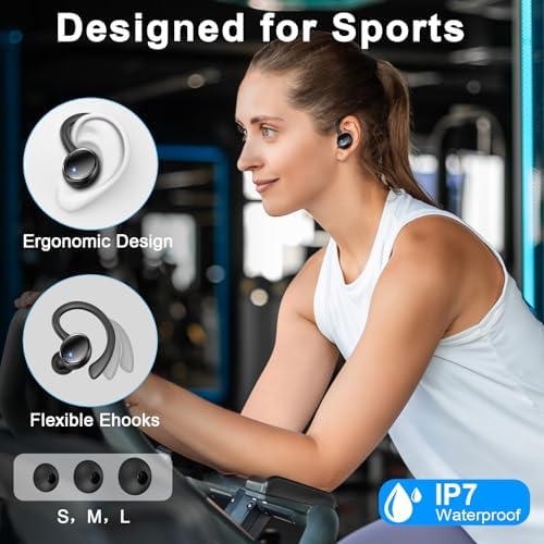 Unleash Your Athletic Potential with IP7 Waterproof Wireless Earbuds – Bluetooth 5.4 Headphones Offering 50 Hours of Immersive Deep Bass, Enhanced 4 ENC Noise Cancellation for Clear Calls, Ergonomic Earhook Design for Ultimate Comfort, and Dual LED Display for Seamless Connectivity and Performance