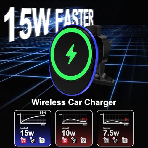Magnetic Wireless Car Charger and Auto-Clamping Phone Holder for i Phone 12-16 & Samsung Galaxy S25 Ultra – 15 W Fast Charging Air Vent Mount for Effortless Navigation and Secure Device Accessibility