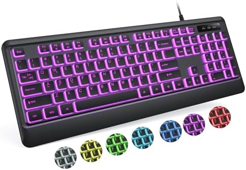 Illuminate Your Workspace with Our USB Wired Backlit Keyboard – Waterproof, Quiet Keys, and 7 Color Customization for Gaming & Productivity – Perfect for Windows Desktops, PCs, and Laptops!