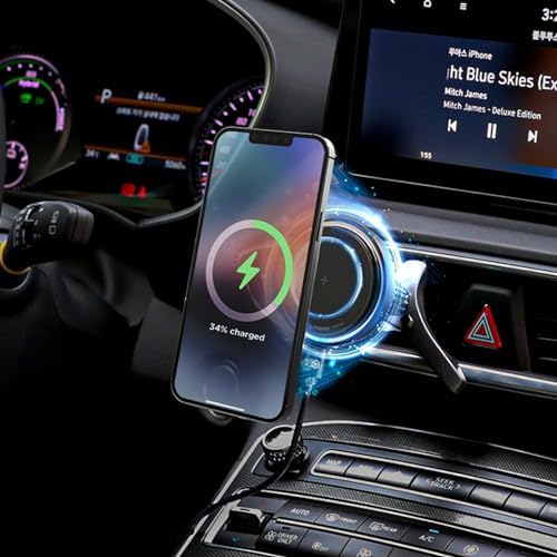 Mooas 15 W Fast Wireless Car Charger with Magnetic Air Vent Mount – Enhanced Stability, Built-in Cooling Fan, and Universal Compatibility for i Phone, Galaxy, LG – Effortless Charging Experience on the Go