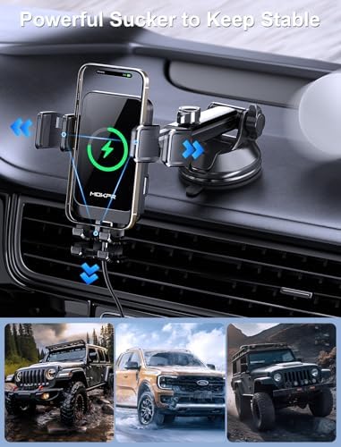 MOKPR Wireless Car Charger – 15 W/10 W/7.5 W Auto-Clamping Cup Holder Phone Mount for i Phone & Samsung – Fast Charging Car Mount with Enhanced Compatibility for Seamless Navigation & Calls – Durable, Convenient, and Safe Charging Solution for Busy Lifestyles