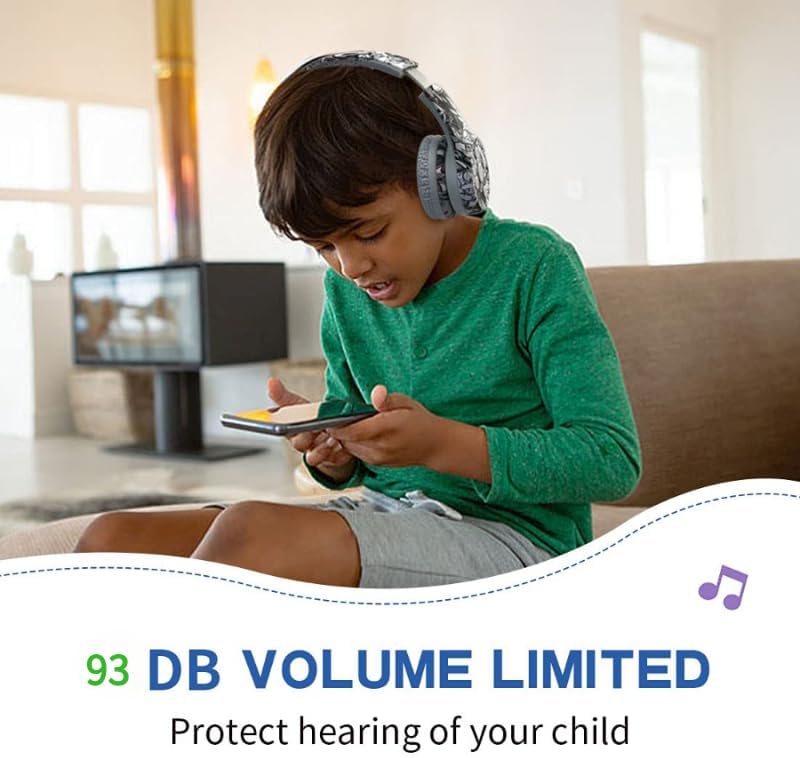 Light Blue Kids Bluetooth Headphones – Safe 93 d B Volume Limitation for Ear Protection – Foldable & Travel-Friendly Design – Built-in Microphone for Hands-Free Calls – Comfortable Wireless Headphones for Toddlers and Children – Perfect for School, Home, and Fun Activities