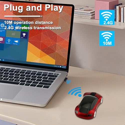 Stylish 2.4 GHz Wireless Car-Shaped Mouse – Fun Red Optical Mouse for Kids & Adults, Compact & Portable with 1600 DPI Precision for Effortless Navigation – Ideal Gift for Gaming & Everyday Use – Seamless USB Connectivity for Laptops & Desktops
