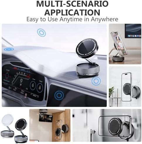 Suction Cup Phone Mount, Vacuum Magnetic Car Phone Holder Stand for Car, Vacuum Magnetic Cell Phone Holder Stand Suction Phone Mount, Foldable 360°Adjustable(Black) – Enhanced Compatibility and Speed