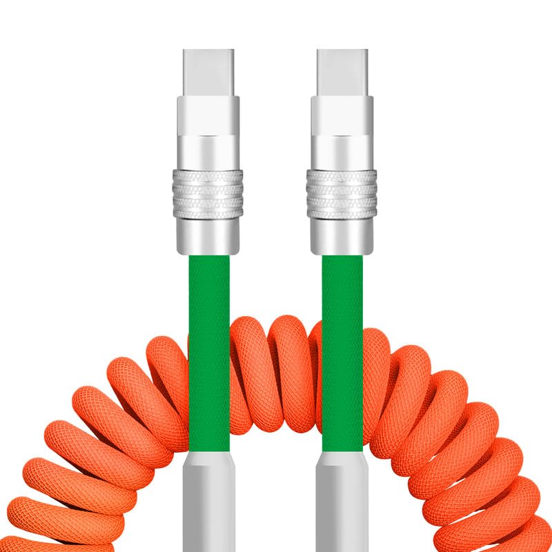 Dynamic Curly Chubby Coiled USB C Cable: 240 W Fast Charge Retractable Spiral Braid Cord for Carplay & Android Auto, Versatile Length 2.29 FT to 3.6 FT, Sleek Black and Red Design, Enhanced Compatibility for All USB-A to Type-C Devices