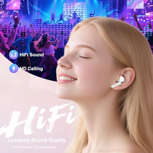Immerse Yourself in Premium Sound with Bluetooth 5.4 Wireless Earbuds – 40 Hours of Active Noise Cancelling for Crystal-Clear Audio, Ergonomic Design Ensures Comfort During Workouts, IPX7 Waterproof Rating for All-Weather Use, Intuitive Touch Controls for Effortless Navigation, Perfectly Compatible with Android and i OS Devices – The Ultimate Choice for Music Lovers and Active Lifestyles in Chic White Finish