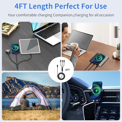 100W USB C Multi Charging Cable,3 in 1 USB C Cable Fast Charging with E-Mark Chip,Universal Charging Cable with Type-C, Micro USB,IP Port for iPhone16/15/Cell Phones and More – Enhanced Compatibility and Speed