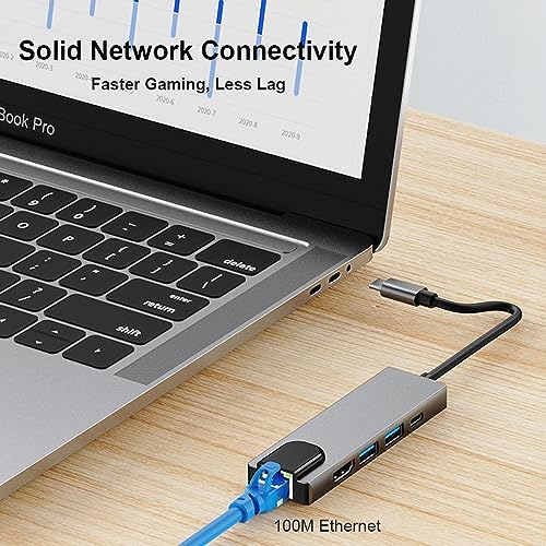 Transform Your Device Connectivity with the QCEs 5-in-1 USB C Hub Multiport Adapter – Unleash 4 K Video, Lightning-Fast Ethernet, and PD Charging for Mac Book Pro/Air, i Pad Pro, and i Phone 16/15, Optimized for Seamless Productivity and Entertainment