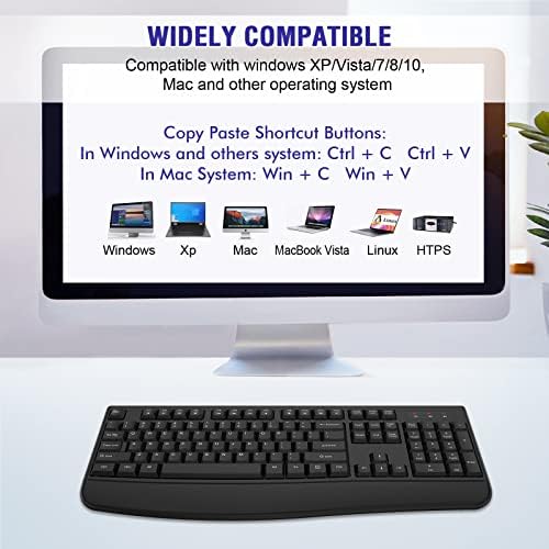 Ergonomic Wireless Keyboard for Ultimate Comfort – 2.4 GHz Full-Sized Design with Cushioned Wrist Rest for Windows & Mac Compatibility – Enhance Your Productivity at Home or Office