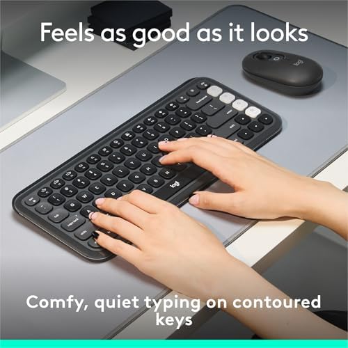 Elevate Your Workspace with the Logitech POP ICON Wireless Bluetooth Keyboard – Stylish Graphite & White Design, Effortless Multi-Device Switching, Comfortable Low-Profile Typing, and Customizable Keys for Enhanced Productivity on Laptops, Tablets, and PCs