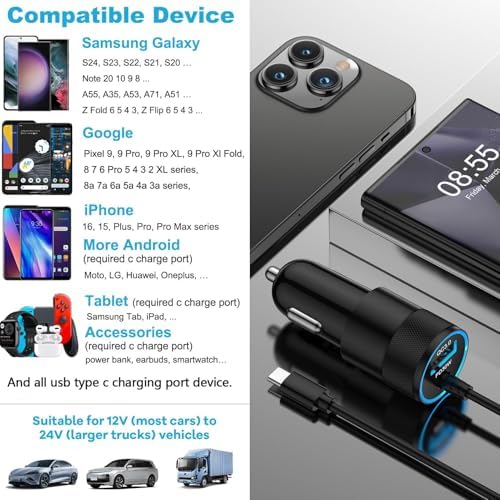 Premium i Phone 16 Series Fast Car Charger & USB-C Wall Adapter – Rapid Charging with 3 ft & 6 ft Cables for All i Phone Models Including 16, 16 Pro Max, and 15 Series – Superior Compatibility & Durability for On-the-Go Power