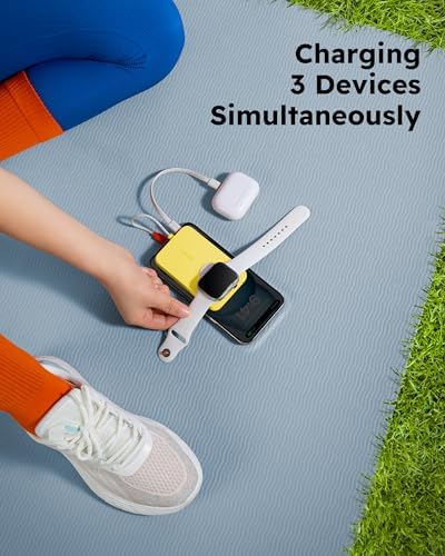 VEGER 5000 m Ah Mini Power Bank with Built-in Cable – PD 20 W Fast Charger for i Phone 14/13/12/Pro Max, Android Devices & Apple Watch – Lightweight Travel Essential in Vibrant Yellow – Ultimate Charging Solution for On-the-Go Connectivity