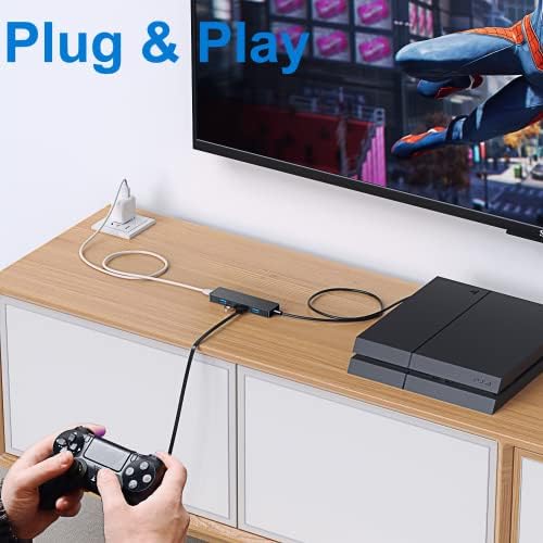 Ultra-Slim 4-Port USB 3.0 Hub with 2 ft Extended Cable – High-Speed Data Transfer for Mac Books, PCs, and More – Compact USB Expander for Enhanced Connectivity, Ideal for On-the-Go Professionals and Home Offices