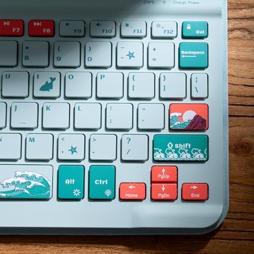 Ultra-Portable XVX WK60 Foldable Bluetooth Keyboard with Kanagawa Wave Art – Multi-Device Compatible Wireless Keyboard for i Pad, i Phone, Mac Book, Android & Windows – Long-Lasting 20-Hour Battery Life – Elevate Your Typing Experience Anywhere