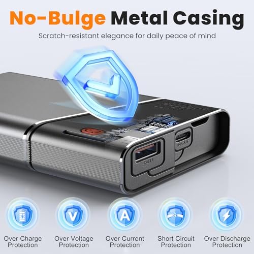 Lightning-Fast 22.5 W Portable Power Bank – 20,000 m Ah Aerospace Metal Charger with Detachable USB-C Cable & TSA Compliance – Ideal Travel Companion for i Phone 16, Samsung S24, and More – Superior Durability & Rapid Charging with 3-Year Guarantee