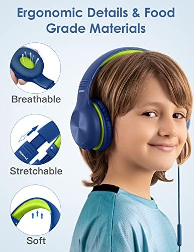 Premium Kids Over-Ear Headphones with Built-In Microphone – Safe Volume Control, Lightweight Dark Green Design for Online Learning & Travel, HD Sound Quality, Collaborative Audio Sharing Feature for Enhanced Learning Experiences
