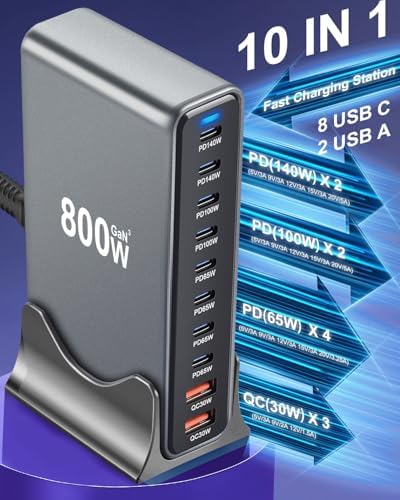 High-Powered 440 W Ga N 8-Port USB-C Charging Hub – Dual PD & PPS Fast Charger for Mac Book Pro/Air, i Phone 16/15/14/13/Pro Max – Compact, Durable Solution for Home, Office & Travel Efficiency