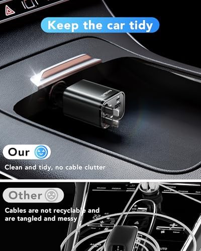 Ultimate 3-in-1 Retractable Car Charger – 50 W Fast Charging Solution with Type C Cable & USB Port for i Phone 16/15/14/13/12/11, Galaxy & Pixel Devices – Tangle-Free Convenience for On-the-Go Power Management