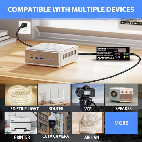 Versatile Compact DC Power Supply with 24-Hour Timer – Adjustable 5-12 V, 0.1 A-3 A Output, UL Listed for Enhanced Safety – 8 Interchangeable Tips for Home & Office Use, Ideal for Electronics & DIY Projects