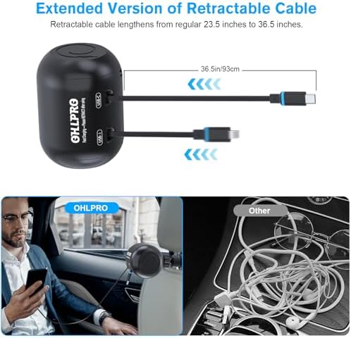 OHLPRO 45 W Dual-Port Backseat Charger Station – Fast Charging Solution for Uber & Lyft Passengers, Retractable Multi-Device Charger for i Phone, Samsung, Tablets – Enhance Travel Convenience & Connectivity