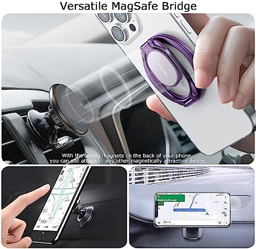 Ultimate Magnetic Phone Ring Holder – Stylish Purple Design for Enhanced Stability & Hands-Free Viewing – Double Adjustable Grip & Stand Compatible with Mag Safe for i Phone & Android – Lightweight, Anti-Fall Accessory for Effortless Handling & Customizable Angles