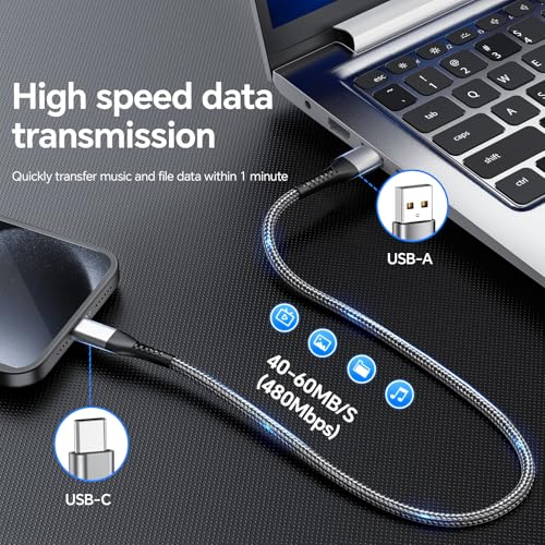 Ultra-Durable 5-Pack i Phone Charger Cables – Versatile 3, 6, & 10 FT USB A Fast Charging Cords for i Phone 16/15 Pro Max & Samsung Galaxy S10/S9/S8 Plus – Tangle-Free Design in Sleek Gray – Maximum Compatibility & Performance for Home and Office Use