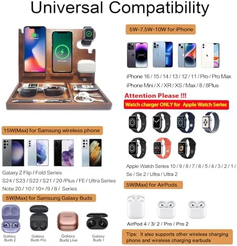 Eco-Friendly Wood Phone Docking Station with Dual 27 W Fast Charging for i Phone, Samsung, Apple Watch & Air Pods – Stylish Nightstand Organizer and Ideal Gift for Men and Women on Birthdays or Anniversaries