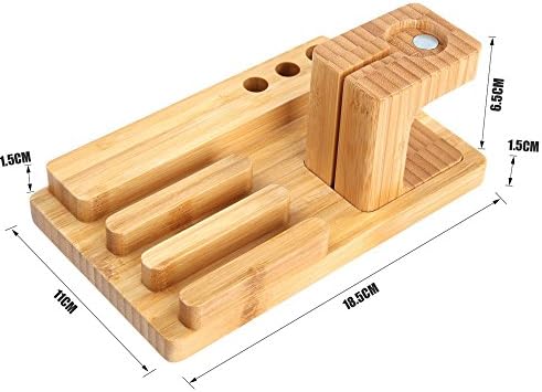 Eco-Friendly Bamboo Multi-Device Charging Dock Station – Stylish i Phone, i Watch, and i Pad Holder for Efficient Power Management and Clutter-Free Desktops – Universal Compatibility with i Phone 16-11 Pro Max and i Pad Mini/Air/Pro 2-3 Models – Premium Sustainable Design for Modern Workspaces