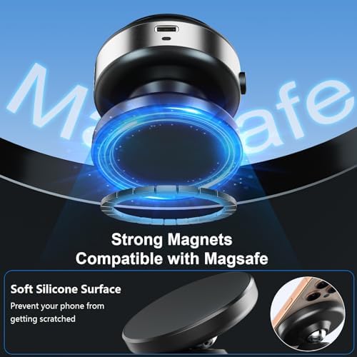 Revolutionary 360-Degree Rotatable Magnetic Car Phone Holder – Electric Vacuum Suction Mount for Flat Surfaces, Perfectly Compatible with Mag Safe i Phones, Sleek Silver Design for Ultimate Convenience and Safety on the Road