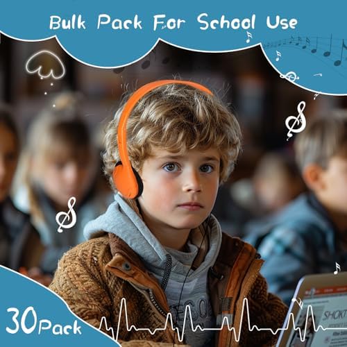 30 Pack Premium Adjustable School Headphones – Durable 3.5 mm Earphones for Enhanced Classroom and Library Audio, Comfortable Fit for Kids and Adults, Ideal for Focused Learning Environments