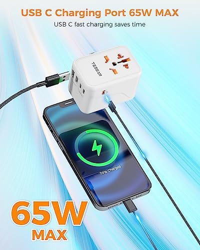 TESSAN 100 W Ga N Travel Adapter with 5 USB Ports – Universal Power Converter for Global Charging in 200+ Countries, Fast Charging Solution for Laptops, Smartphones & Tablets – Compact & Lightweight Design for Effortless Portability
