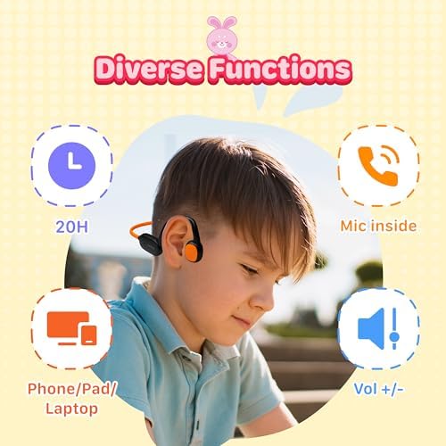 Kid-Friendly Bluetooth Earbuds with IPX5 Waterproof Protection – Lightweight Design, 85 d B Hearing Safety, Built-in Microphone, and Seamless Compatibility for Active Play and Learning
