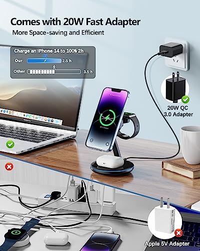 Ultimate 3-in-1 Mag-Safe Wireless Charging Dock for Apple Devices – 18 W Rapid Charger for i Phone 16/15/14/13/12 Pro/Max/Plus/Mini, Air Pods 2/3/Pro & Apple Watch Ultra/8/7/SE/6/5/4/3/2 – Streamline Your Charging Experience with Magnetic Precision & Superior Safety Features
