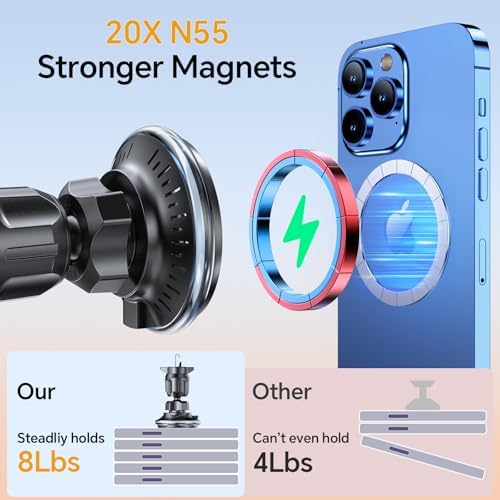 Revolutionize Your Drive with the Magnetic Mag Safe Car Charger – Effortless Wireless Charging for i Phone 16 Pro Max, 15, 14, 13, 12 & Mag Safe Cases | Versatile Vent & Dashboard Mount for Ultimate Accessibility | Secure Magnetic Hold for Safety and Convenience | Sleek Design Perfect for Any Automobile Interior | Stay Powered and Focused on the Road with Fast Charging Technology