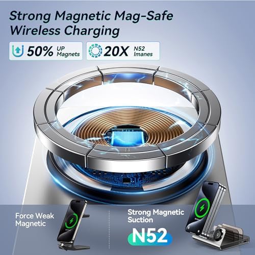 Ultimate 5-in-1 Magnetic Wireless Charging Station for Apple Devices – Fast Mag-Safe Charger Stand for i Phone 16/15/14/13/12 Pro Max, i Watch Series, & Air Pods Pro – Sleek Black Design for Enhanced Compatibility & Rapid Power-Up