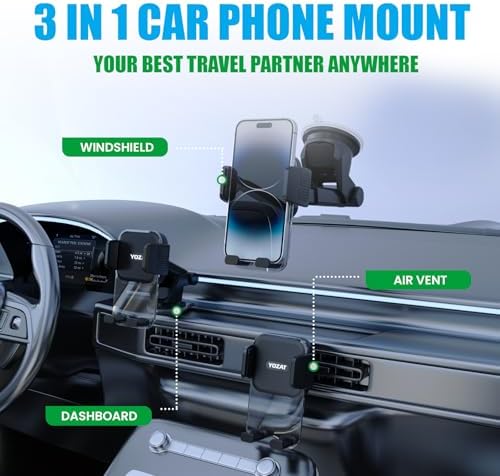Universal Heavy-Duty Car Phone Holder for Dashboard, Windshield & Air Vent – 360-Degree Rotating Mount Compatible with All Smartphones for Safe Navigation and Hands-Free Use